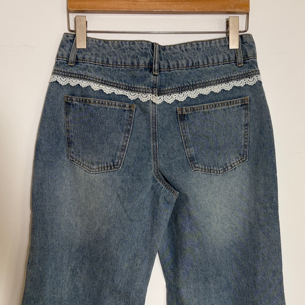 Edikted Style S19507 Blue Flare Jeans with Lace Detailing Size Medium - Picture 4 of 6